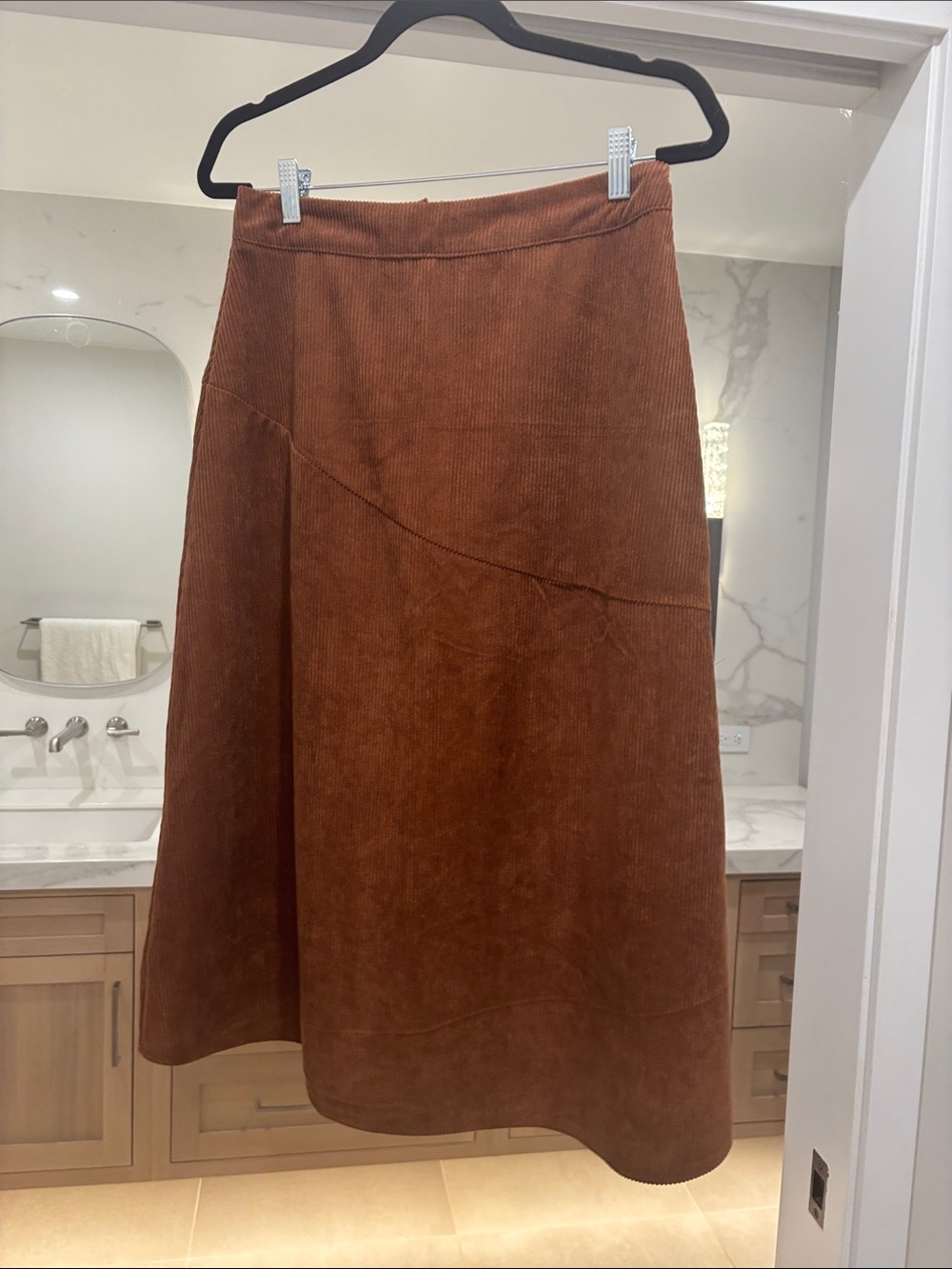 Women’s A-Line Corduroy Skirt in Rust Brown